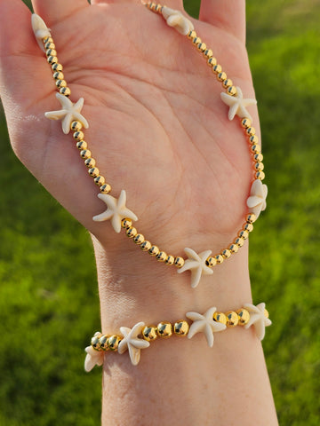 18k gold plated starfish necklace and bracelet set