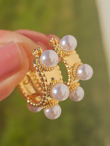 18k gold plated pearl hoop earrings