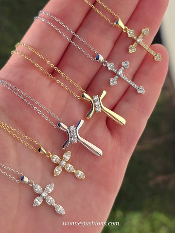 .925 sterling silver CZ cross necklaces
