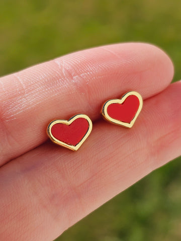 18k gold plated red heart stud earrings
