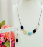 Stainless Steel and Natural Stones Designer Inspired Necklace and Earrings Set
