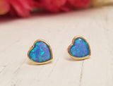 .925 Sterling Silver golden blue hearts stud earrings