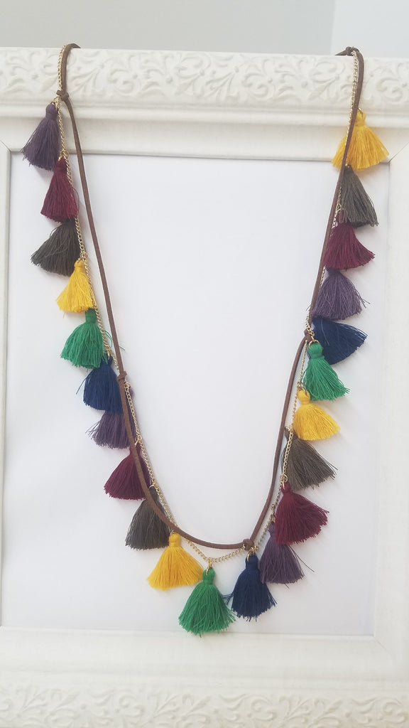Multicolor tassel long necklace