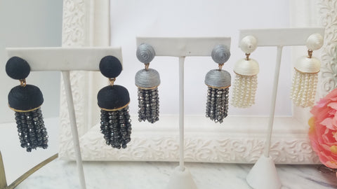 Fashion thread accent and crystal tassel earrings