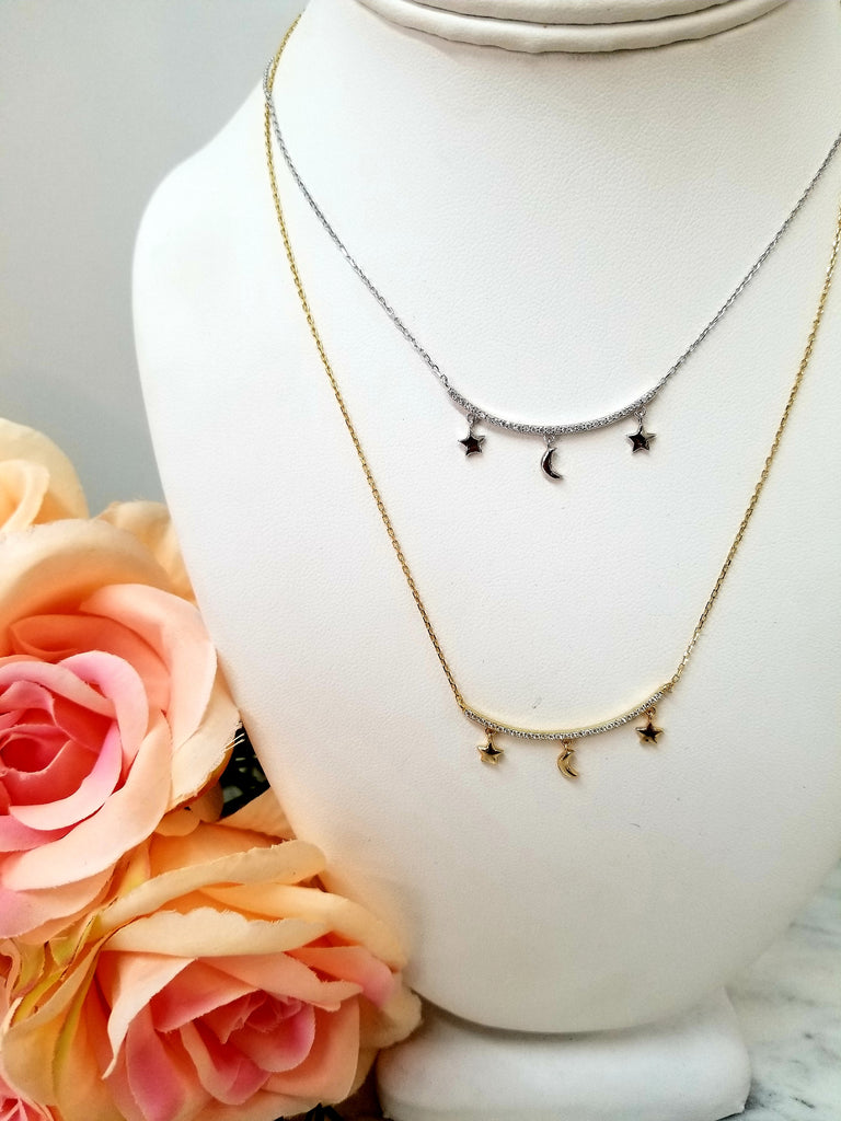 Sterling Silver .925 Moon and two Stars Necklace