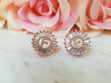 Brass Rhodium Plated Ad Cz Rosegold Initial Earrings