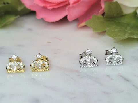 .925 Sterling silver and CZ crown studs