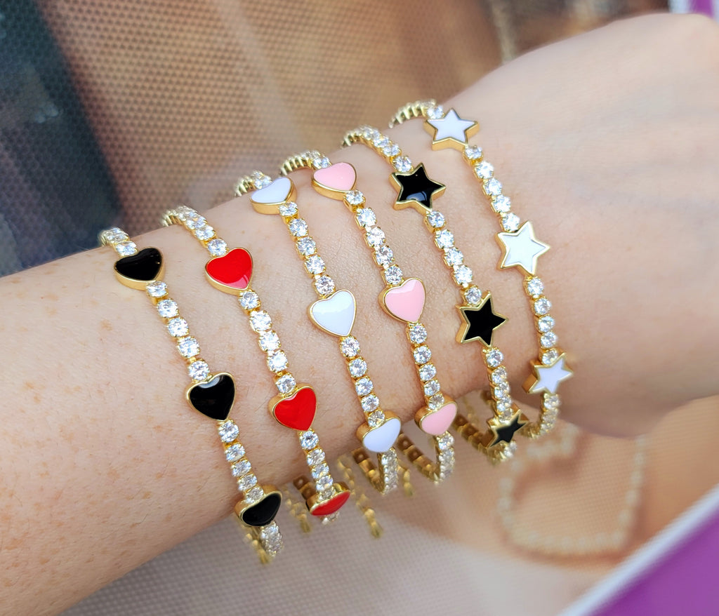 18k real gold plated and CZ enamel hearts and stars bracelet