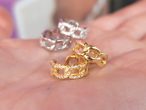 18k gold plated and CZ chain link style earcuff