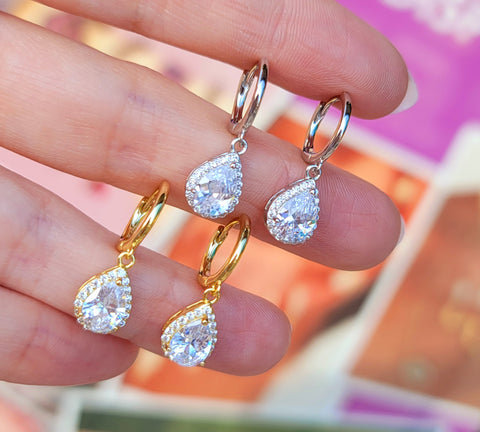 .925 Sterling silver and CZ dangling drop earrings