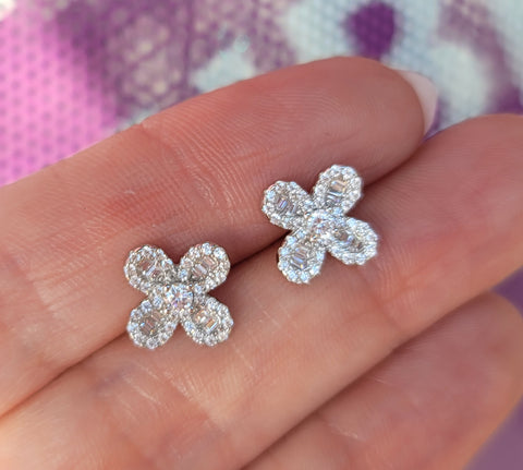 .925 Sterling silver and CZ flower earrings