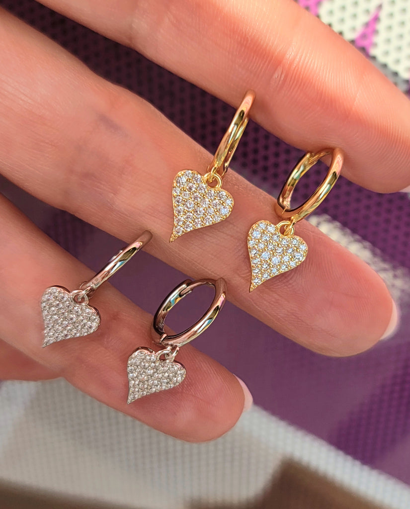 .925 Sterling silver and CZ dangling heart earrings