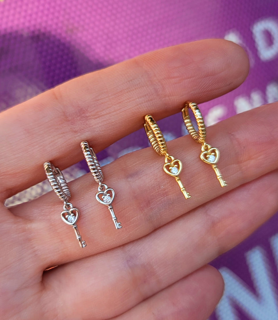 .925 Sterling silver dangling key earrings