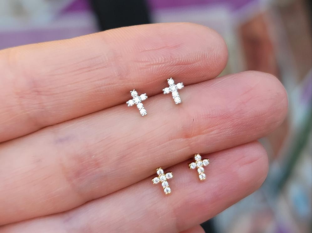 .925 Sterling silver mini cross earrings