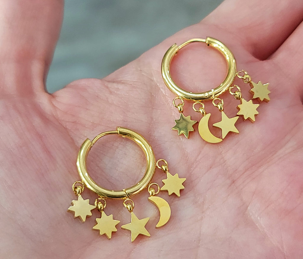 Stainless Steel moon and stars Earrings