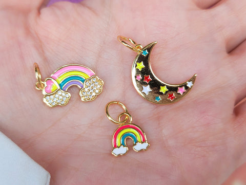 18k gold plated rainbow and moon pendant