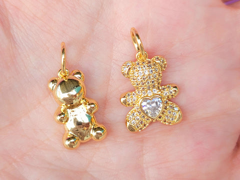 18k gold plated and CZ teddybear pendants