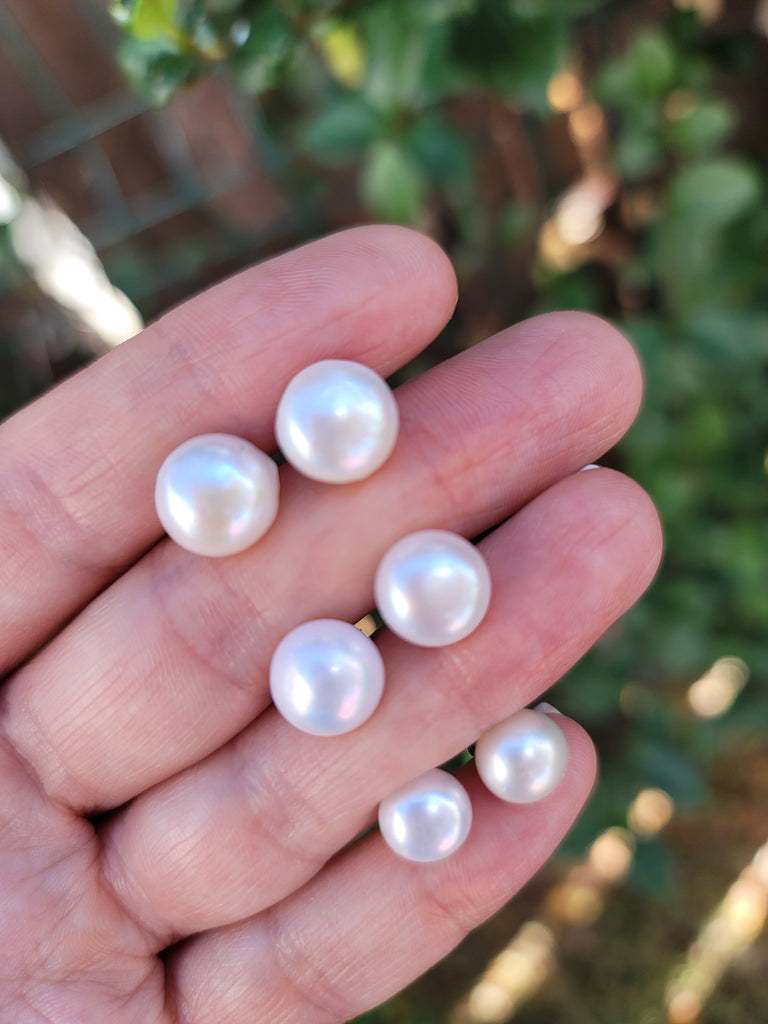 .925 Sterling silver post freshwater pearl stud earrings 8, 10, 12mm