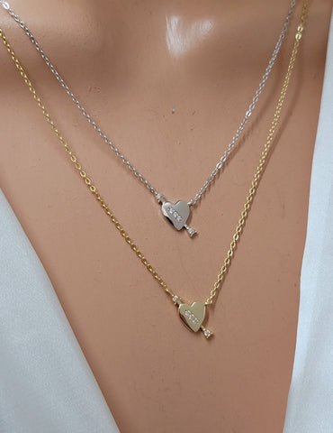 .925 Sterling silver heart with arrow necklace