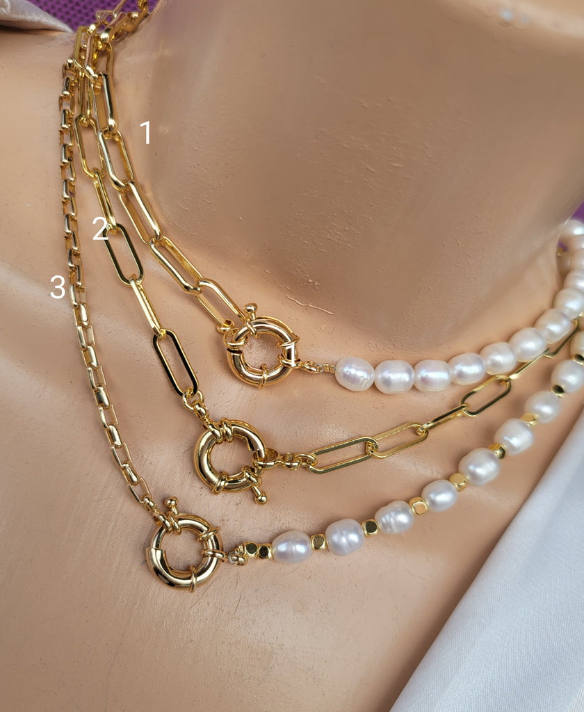 18k gold plated and pearls paperclip chain necklace