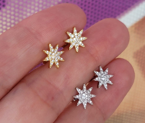 .925 Sterling silver and CZ sun stud earrings