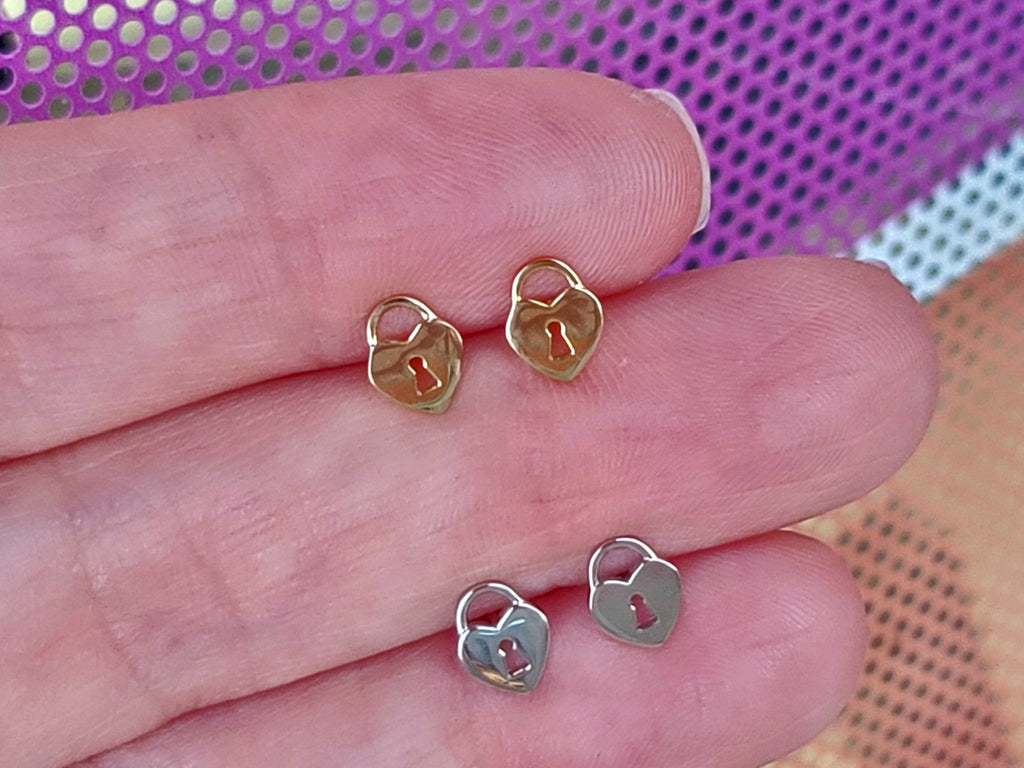 .925 Sterling silver heart lock stud earrings
