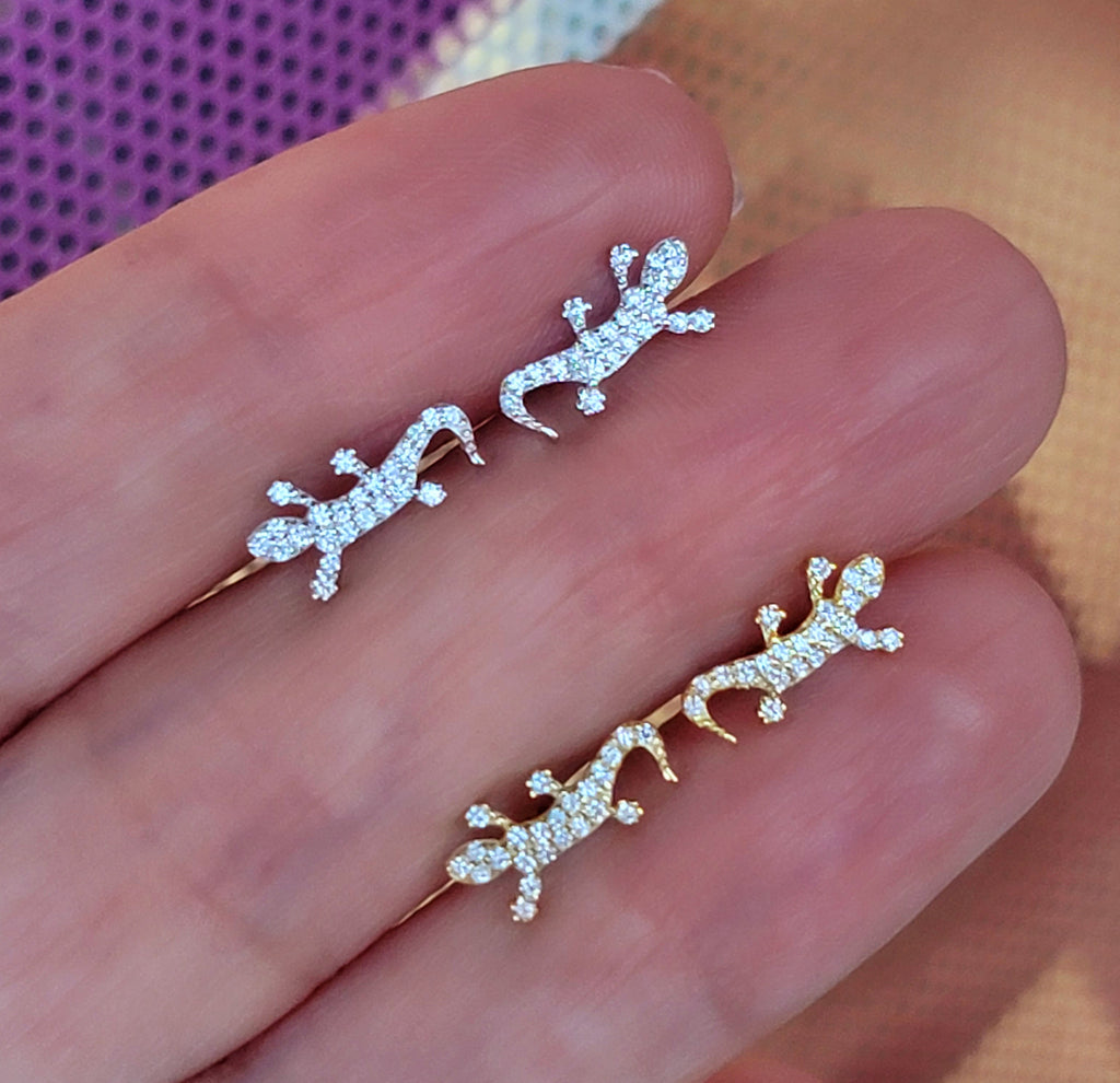 .925 Sterling silver and CZ lizard stud earrings
