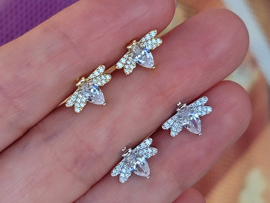 .925 Sterling silver and CZ bee earrings