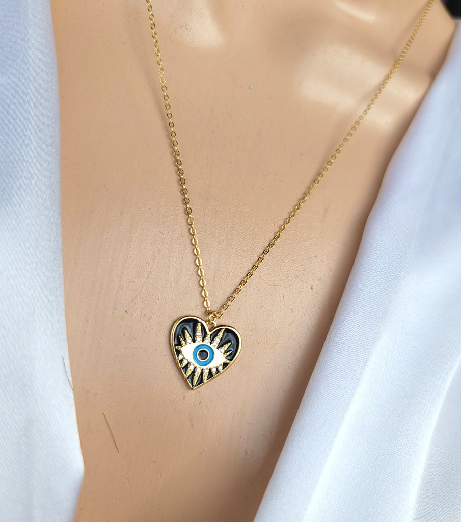 925 Sterling silver and CZ black evil eye heart necklace – Ivonne's