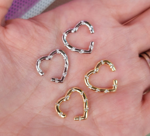 .925 Sterling silver heart cuff earrings