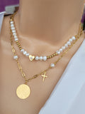 Stainless steel and pearls necklace set