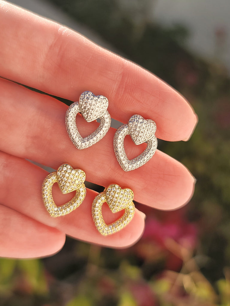 .925 Sterling silver and CZ heart earrings