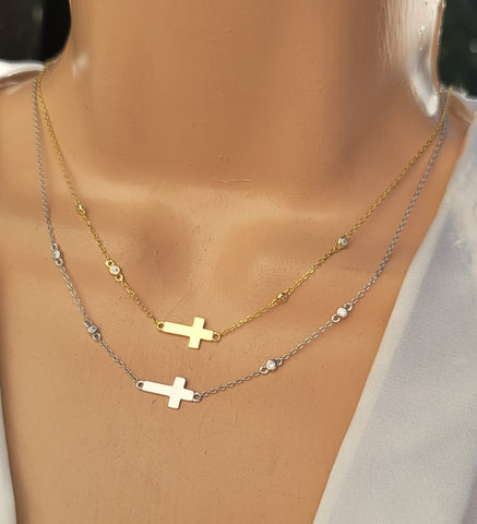 .925 Sterling silver and CZ cross necklace