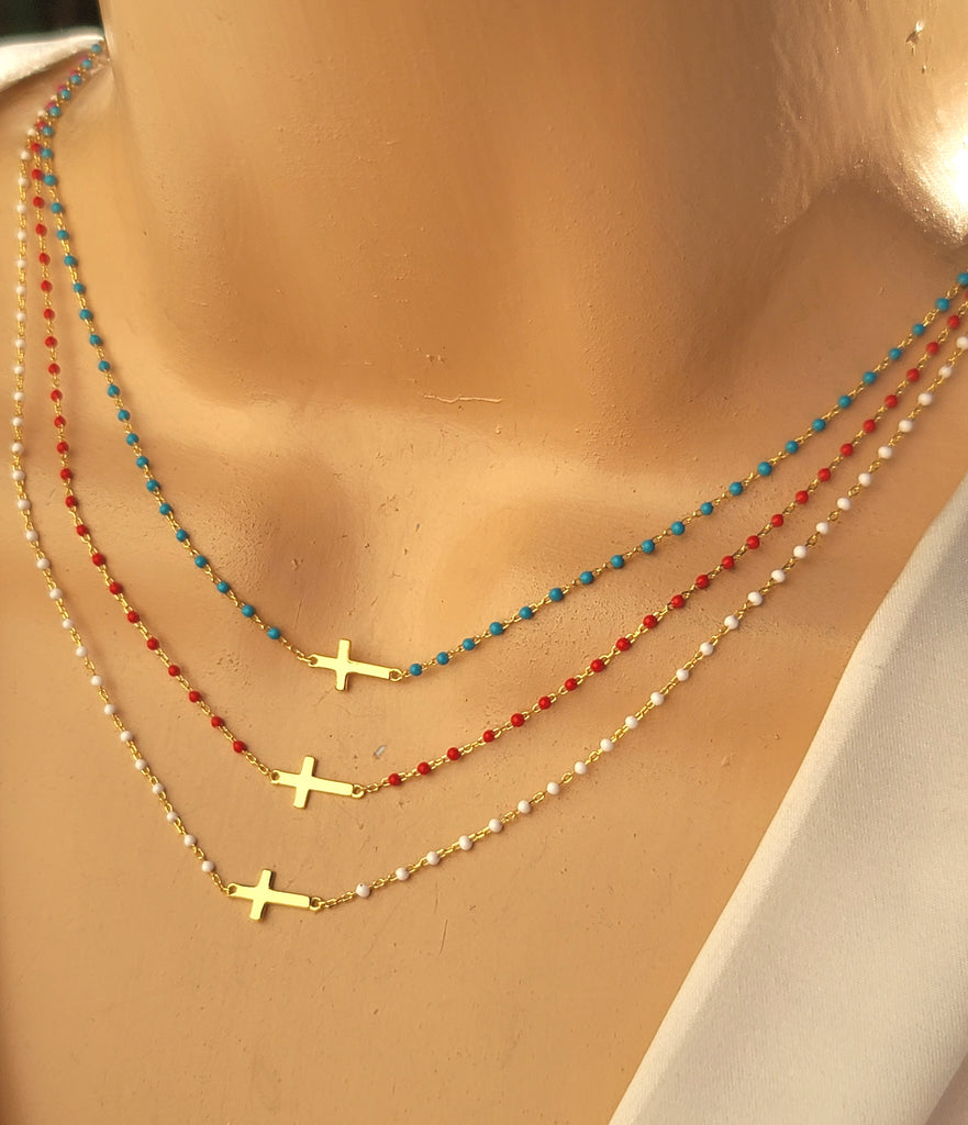 .925 Sterling silver cross color necklace