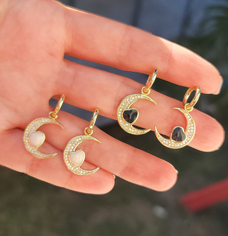 18k gold plated and CZ moon earrings