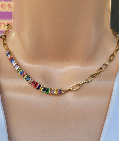 Stainless steel multicolor cz necklaces