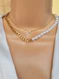 Stainless steel freshwater pearl and chain necklace set