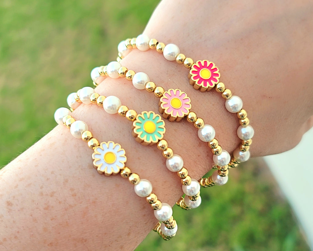 18k real gold plated freshwater pearl and flower bracelets