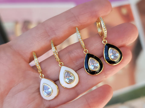 18k real gold plated and cz tear drop hoop earrings