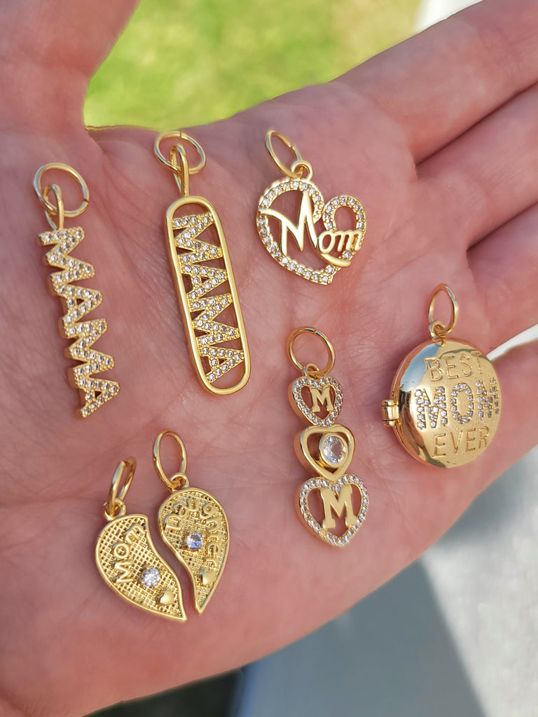 18k real gold plated cz mom/mama pendants