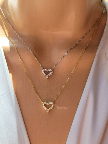 .925 sterling silver ans CZ small heart necklaces
