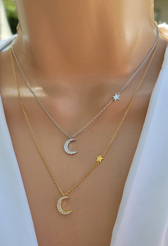 .925 Sterling silver midnight sky moon necklace