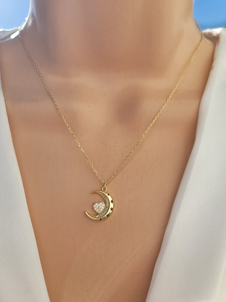 .925 sterling silver cz moon necklaces
