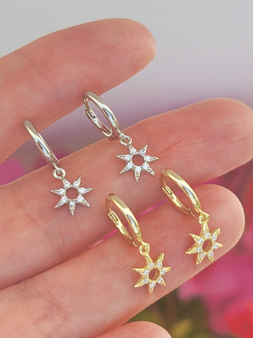 .925 sterling silver sun hoop earrings