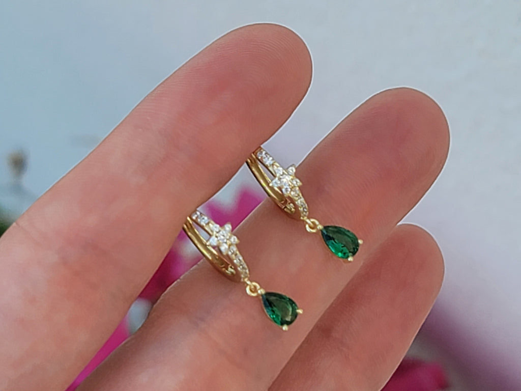 .925 sterling silver and green CZ hoop earrings