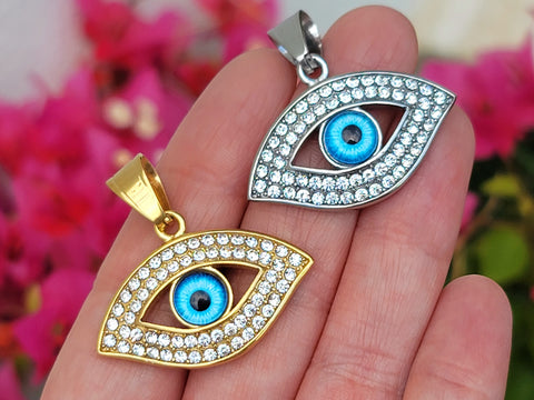 Stainless steel and cz evil eye pendants