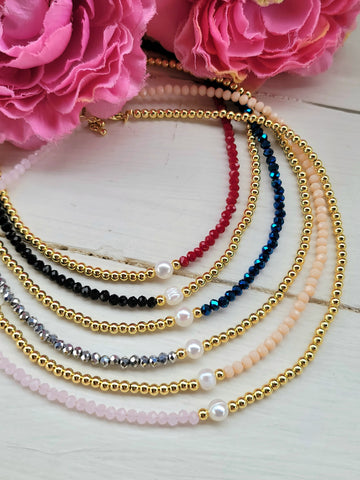 18k gold plated crystal and pearl necklaces