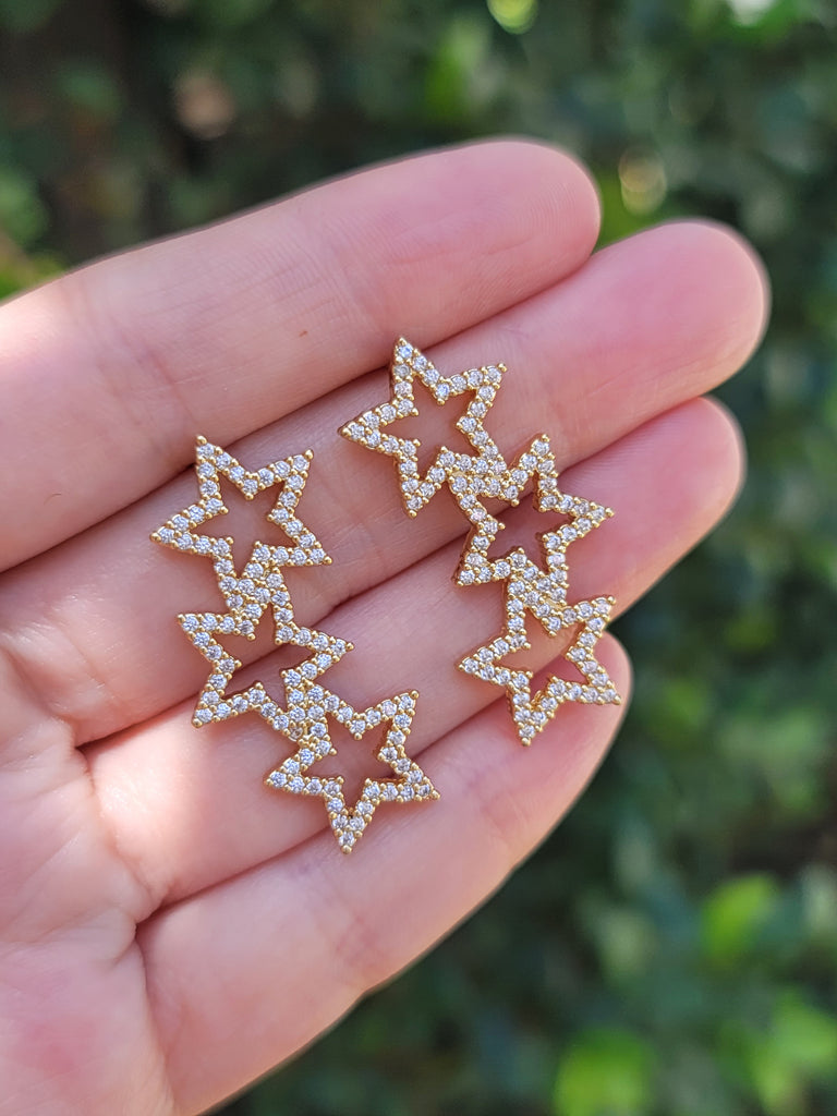 18k real gold plated and CZ star earrings