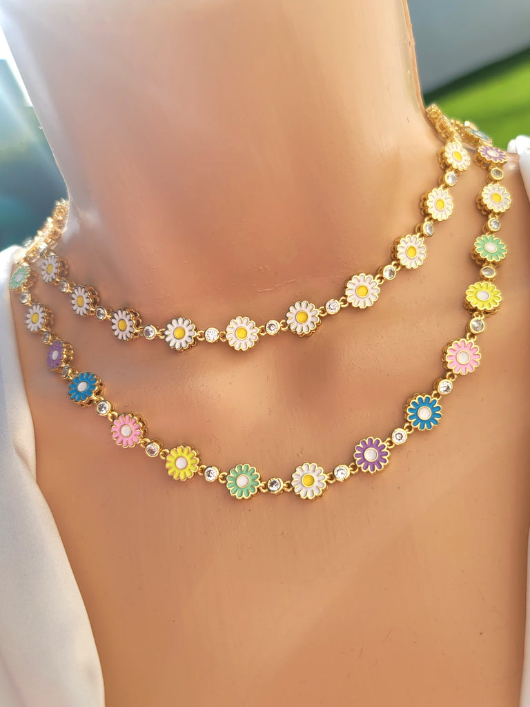 18k real gold plated and CZ enamel flower necklaces