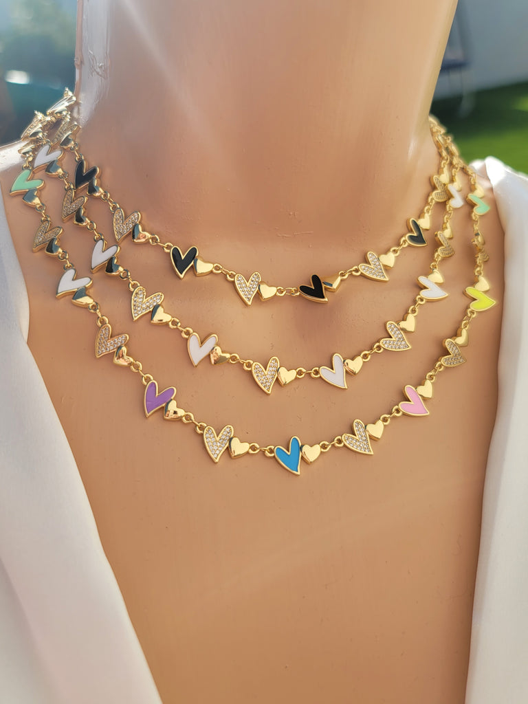 18k real gold plated and CZ enamel heart neckleces